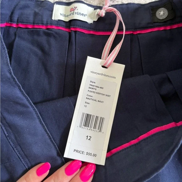 Vineyard Vine Girls’ Pleated Everyday Skirt Nautical Blue NWT Size 12 Preppy Zip - Picture 2 of 6